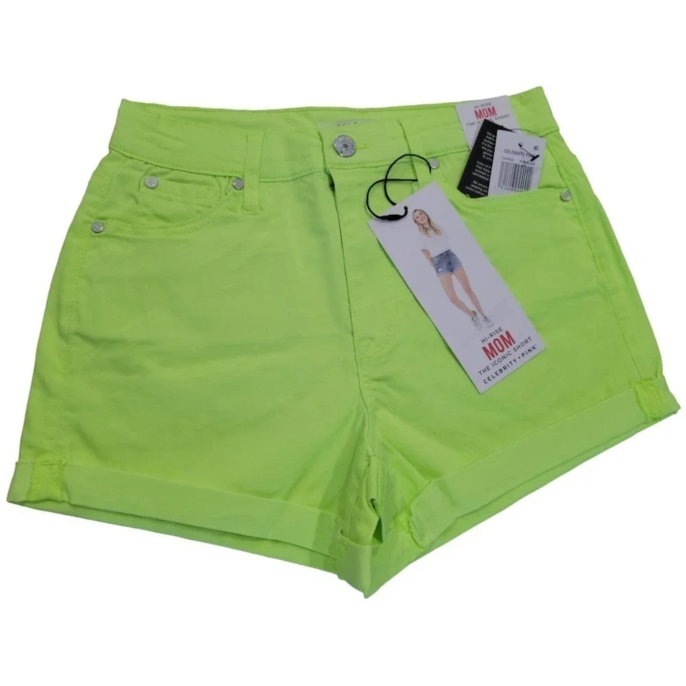 Celebrity Pink High Rise Mom Shorts Neon Yellow Size 3 26 NWT